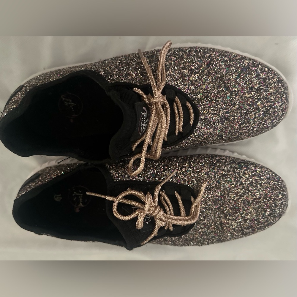 Sparkly Glitter Sneakers with Gold Laces